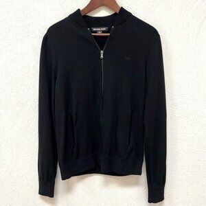 Michael Kors Mens Black Full Zip Sweater Jacket Ribbed Collar Long Sleeve Sz M